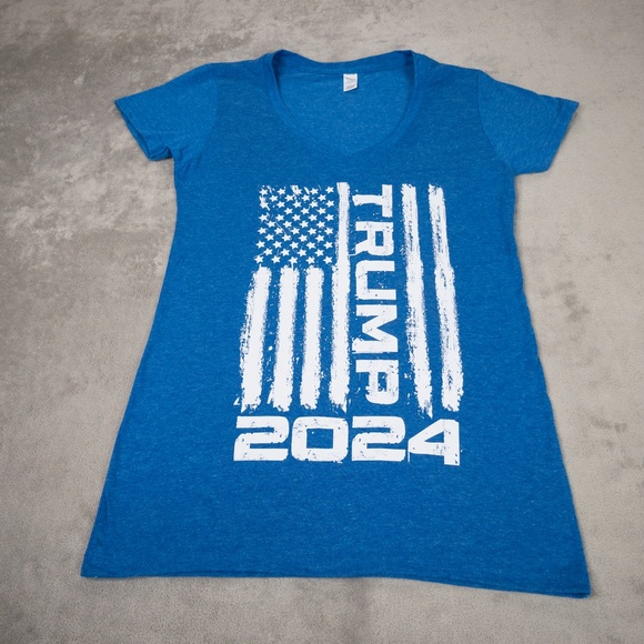 Forever Trump 2024 Flag Tee Women’s Large Blue Patriotic Graphic T-Shirt Tultex - Picture 4 of 12